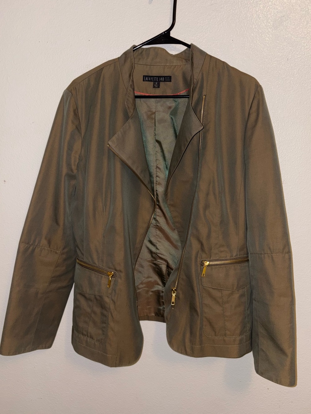 Lafayette 148 New York Olive Green Shimmer Jacket Size 12